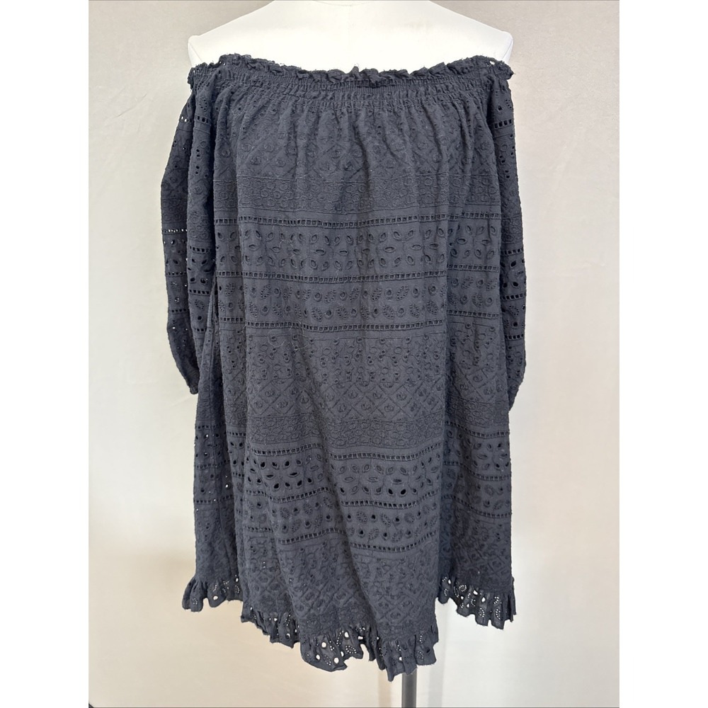 Zara Basic Black 100% Cotton Eyelet Lace Mini Dress Siz XS